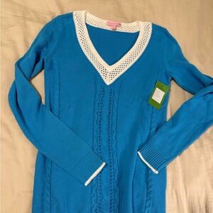 Lilly Pulitzer Amory Sweater in Ariel Blue V-Neck Sweater with White Accents